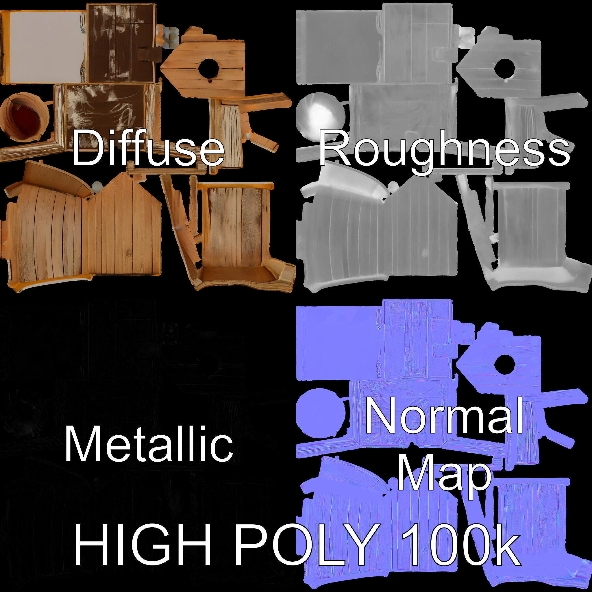 Wooden Birdhouse Model Pack Low-poly 3D model_4