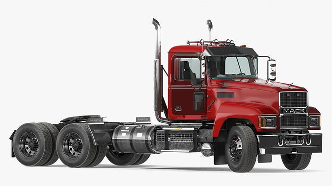 Semi Truck Mack Red Rigged 3D model