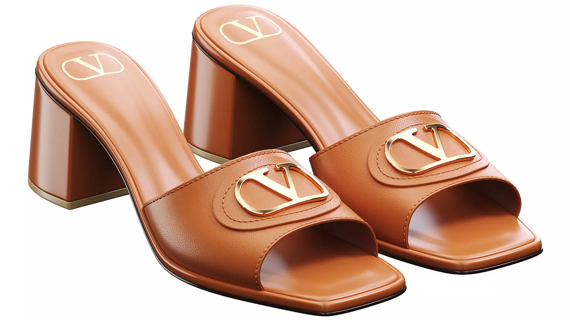 Valentino Vlogo Tan Leather Slippers 3D model