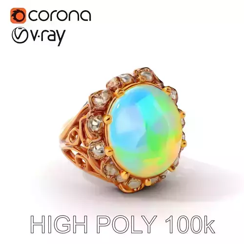 Elegant Opal Gold Ring D Model Pack