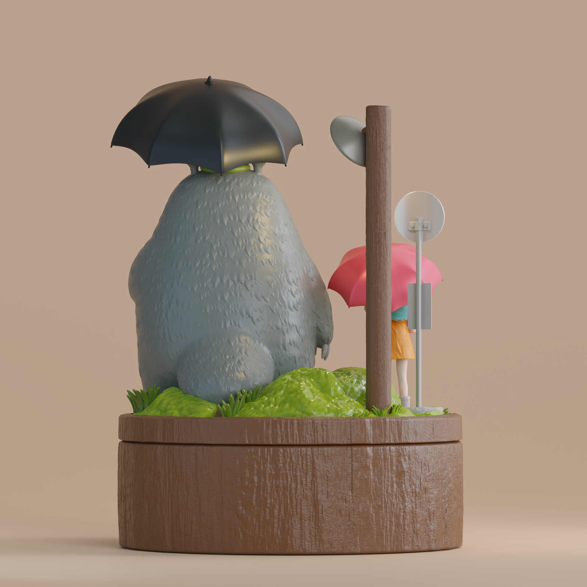 My Neighbor Totoro Umbrella Scene Rainy Bus Stop Diorama 3D print model_4