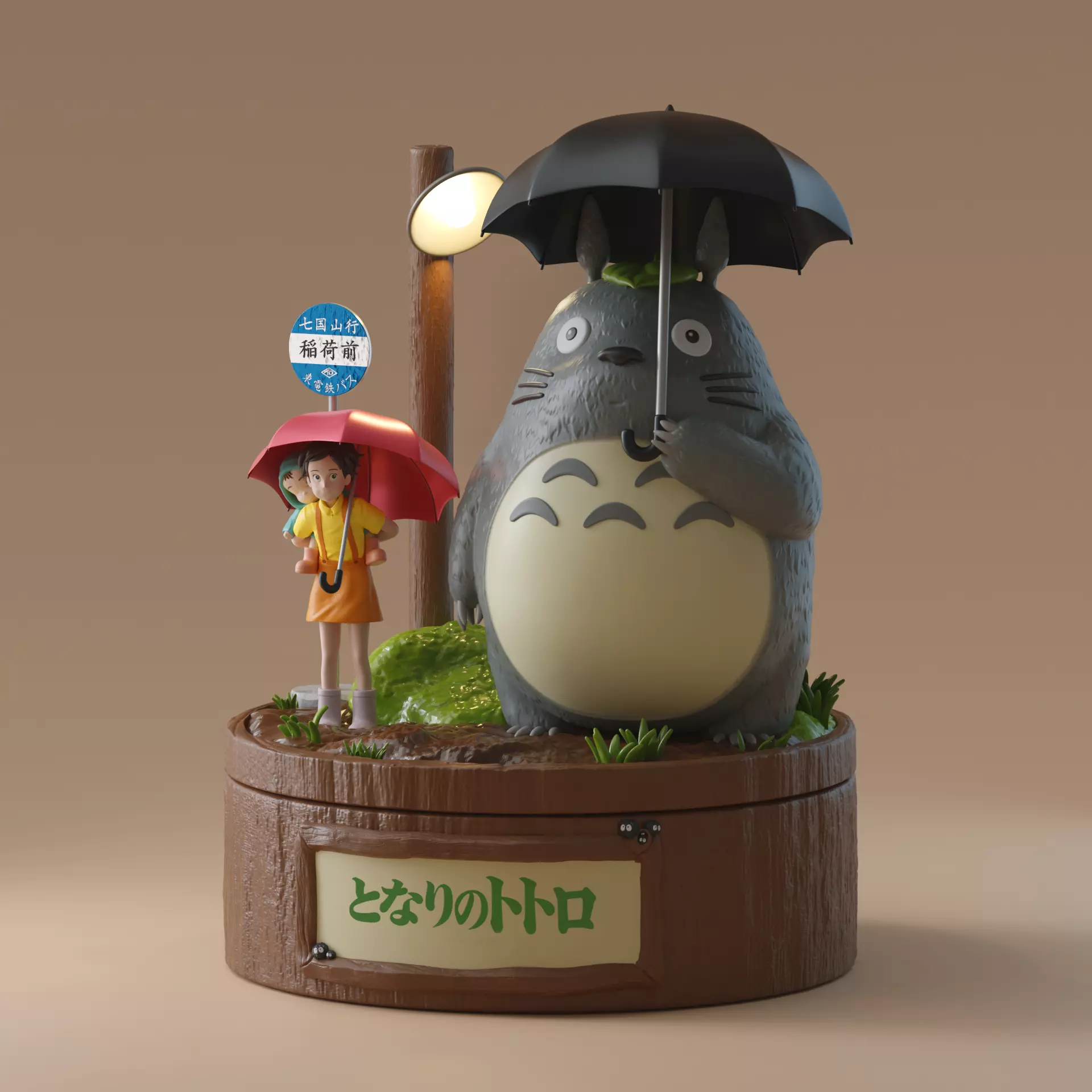 My Neighbor Totoro Umbrella Scene Rainy Bus Stop Diorama 3D print model_0