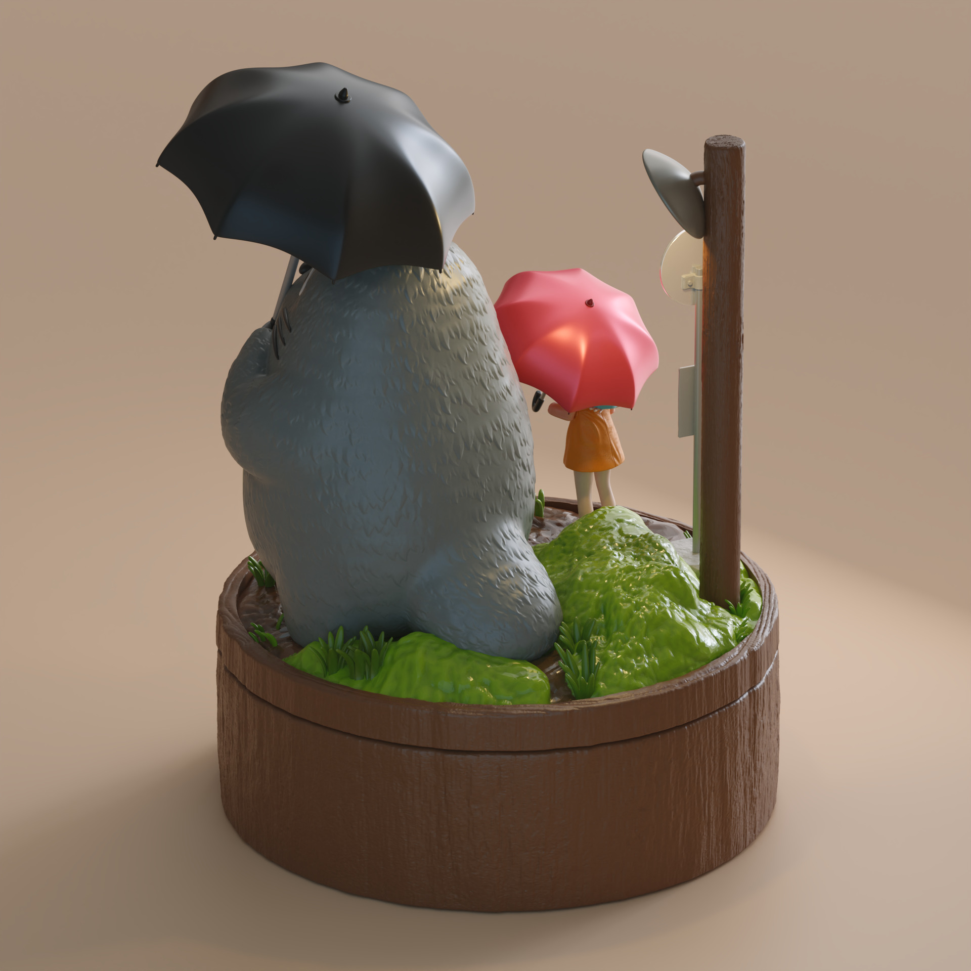 My Neighbor Totoro Umbrella Scene Rainy Bus Stop Diorama 3D print model_5