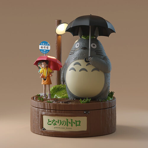 My Neighbor Totoro Umbrella Scene Rainy Bus Stop Diorama 3D print model