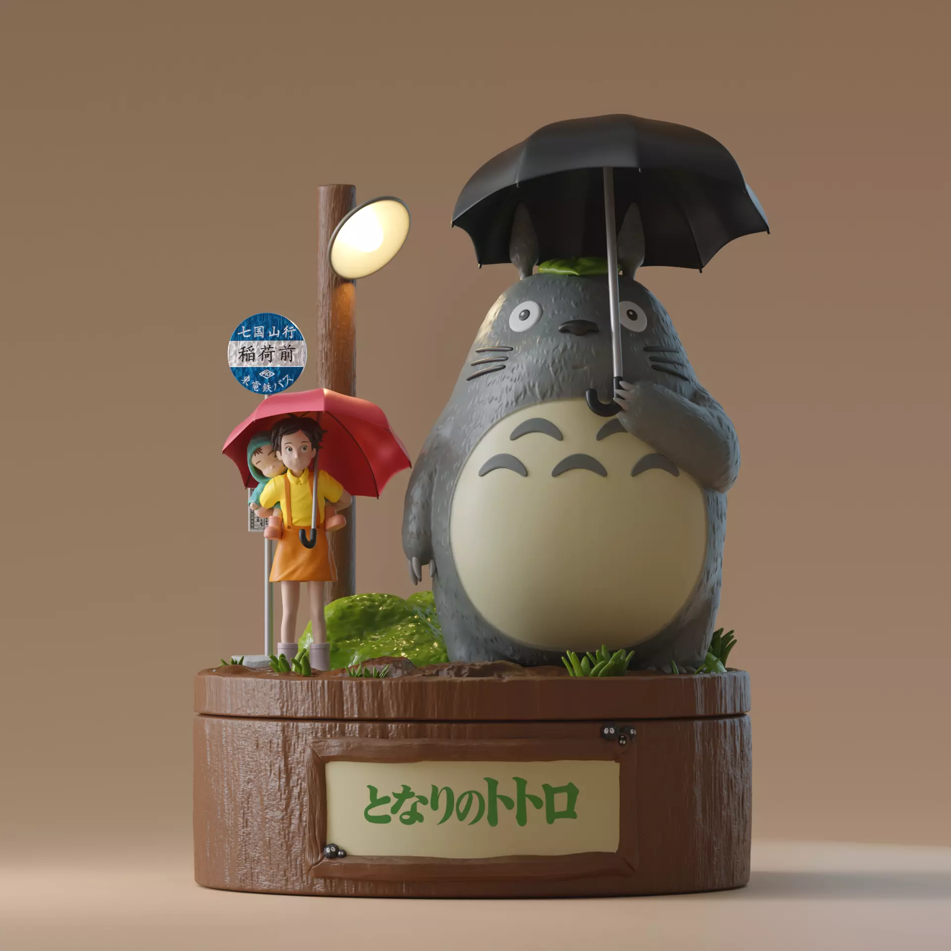 My Neighbor Totoro Umbrella Scene Rainy Bus Stop Diorama 3D print model_2