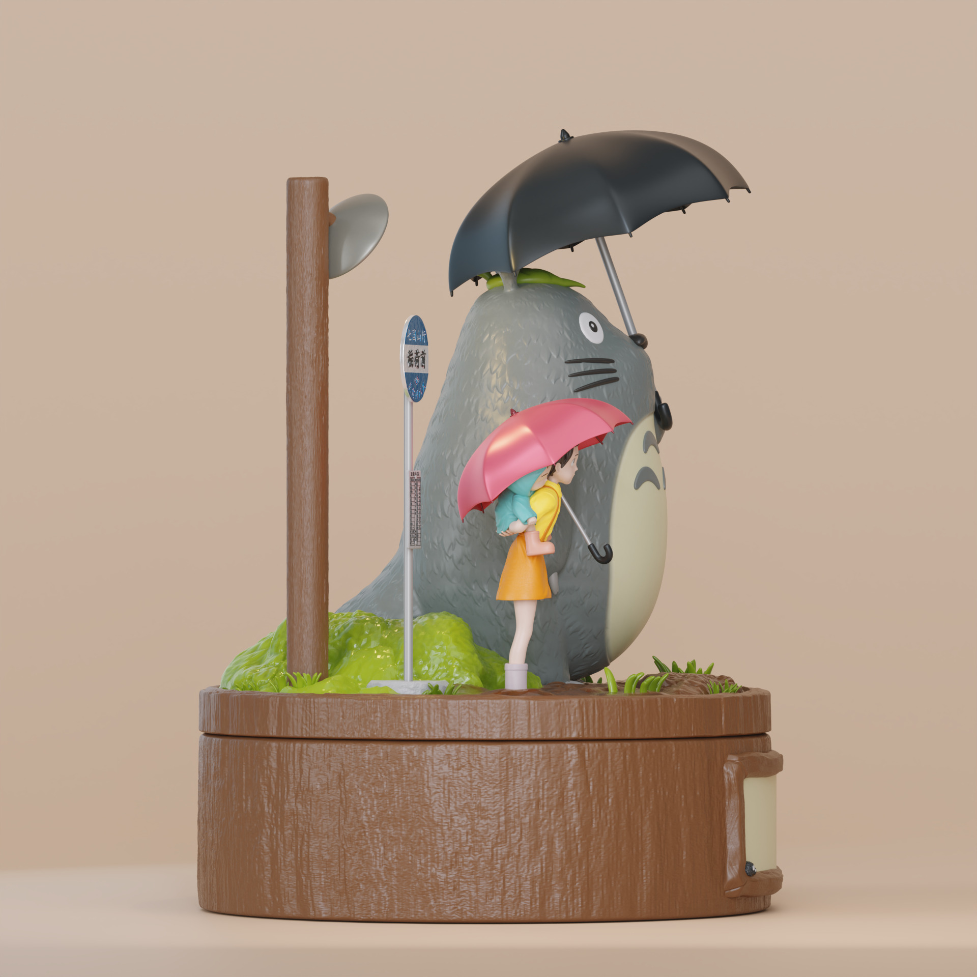 My Neighbor Totoro Umbrella Scene Rainy Bus Stop Diorama 3D print model_3