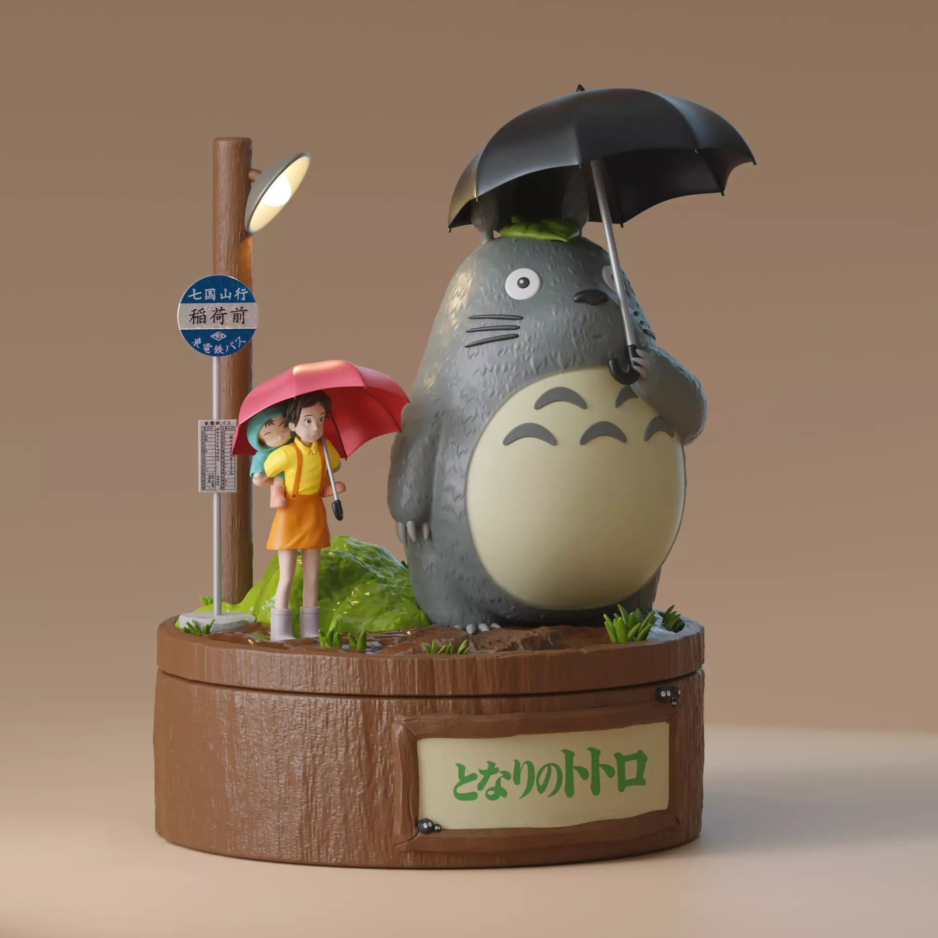 My Neighbor Totoro Umbrella Scene Rainy Bus Stop Diorama 3D print model_1