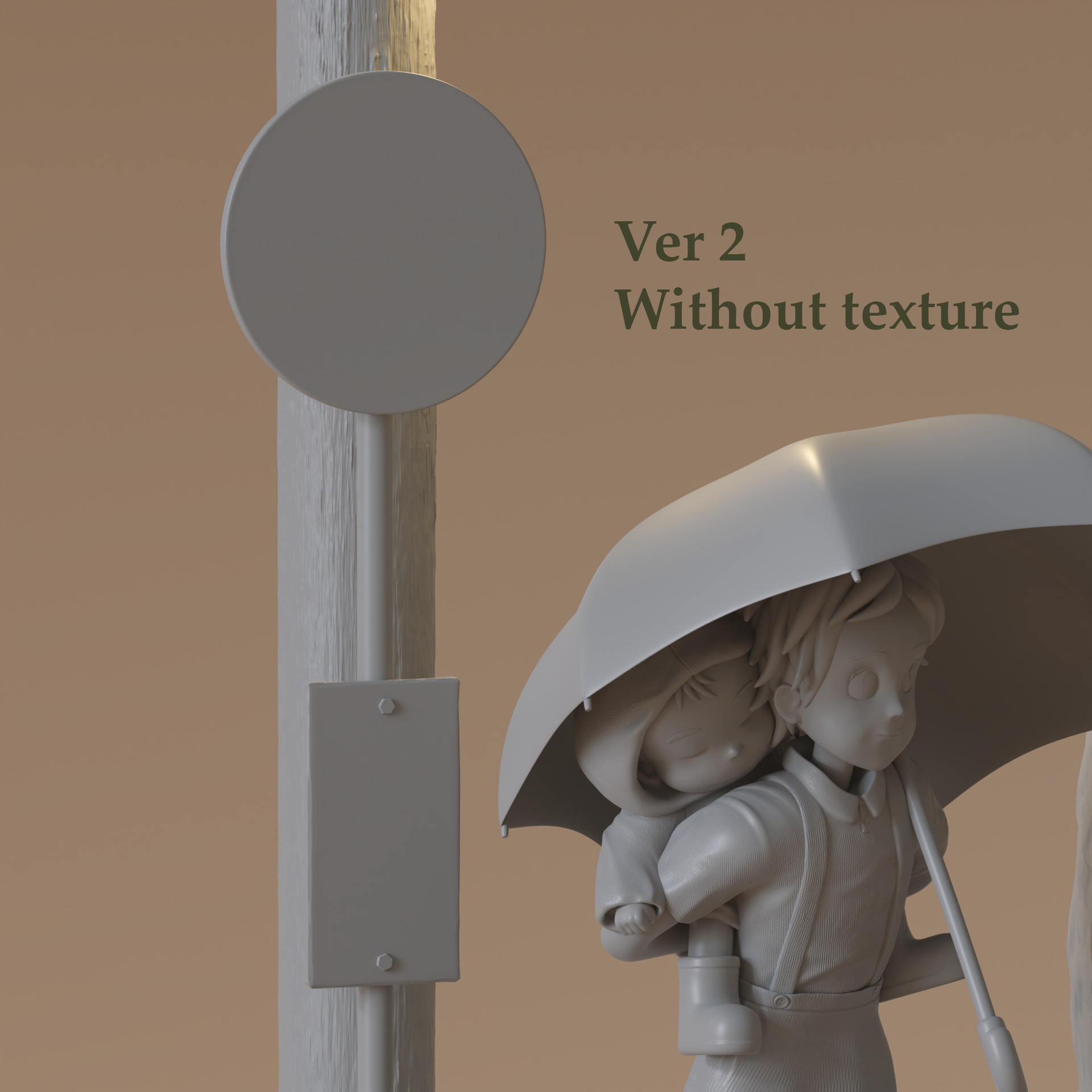 My Neighbor Totoro Umbrella Scene Rainy Bus Stop Diorama 3D print model_10