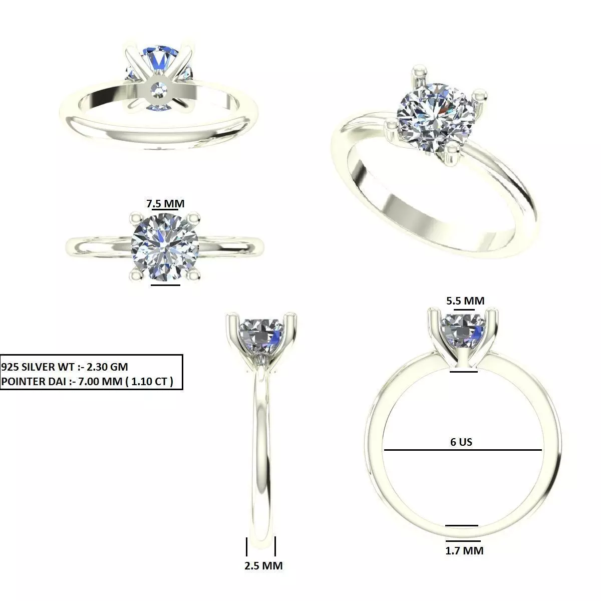 Solitaire Ring 3D print model_0