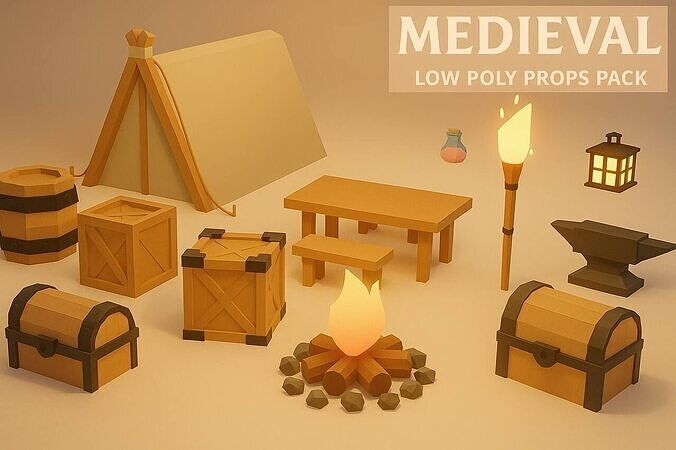Medieval Low Poly Props Pack Stylized Game Assets Low-poly 3D model