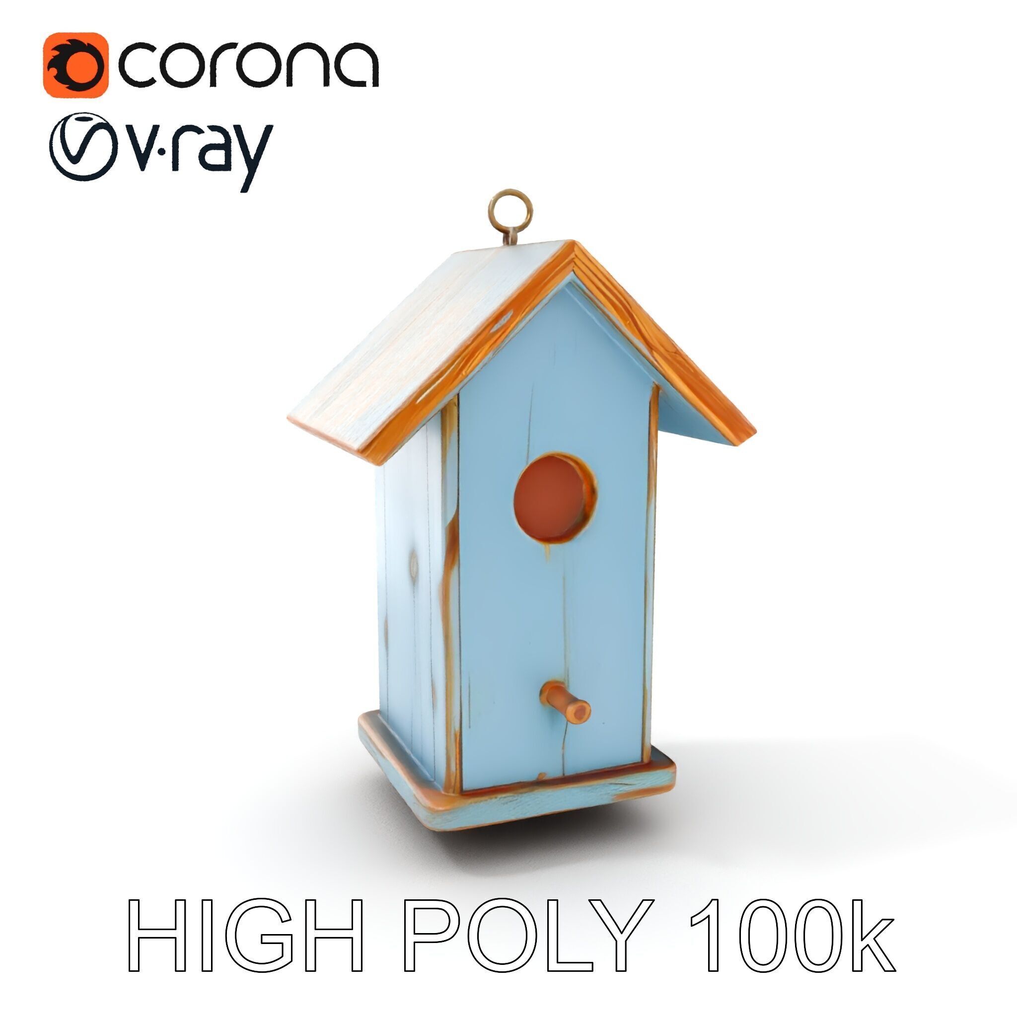 Rustic Wooden Birdhouse Model Pack with PBR Textures Low-poly 3D model_9