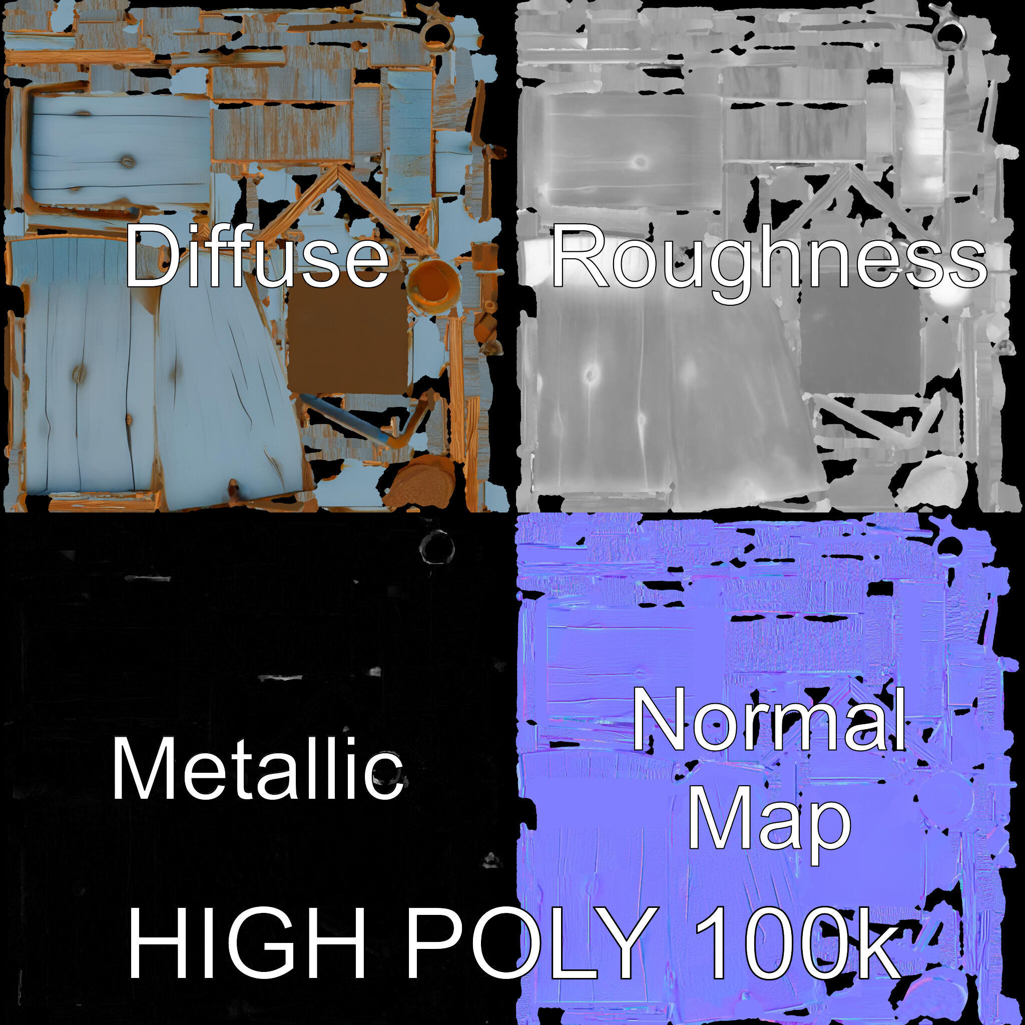 Rustic Wooden Birdhouse Model Pack with PBR Textures Low-poly 3D model_4