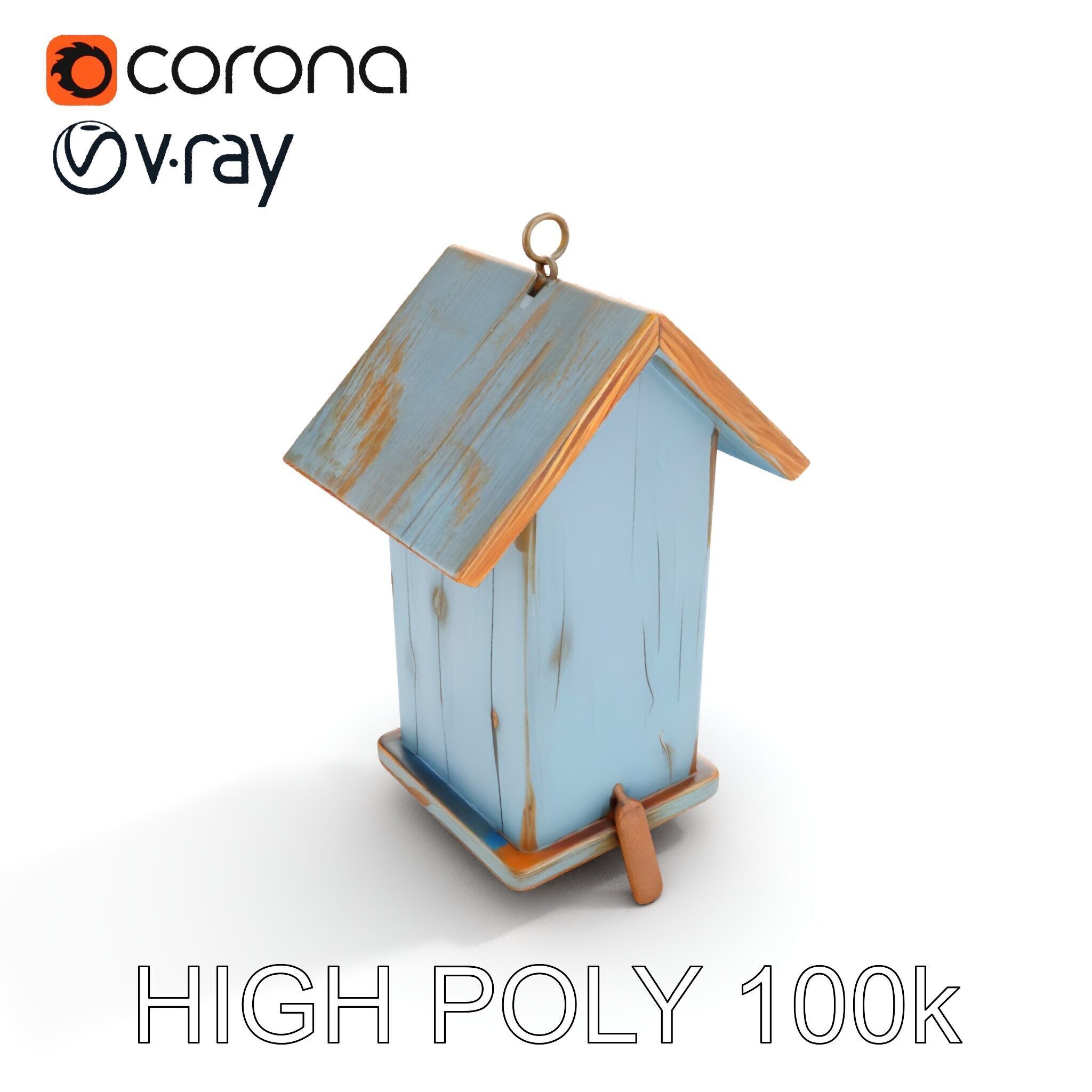 Rustic Wooden Birdhouse Model Pack with PBR Textures Low-poly 3D model_7