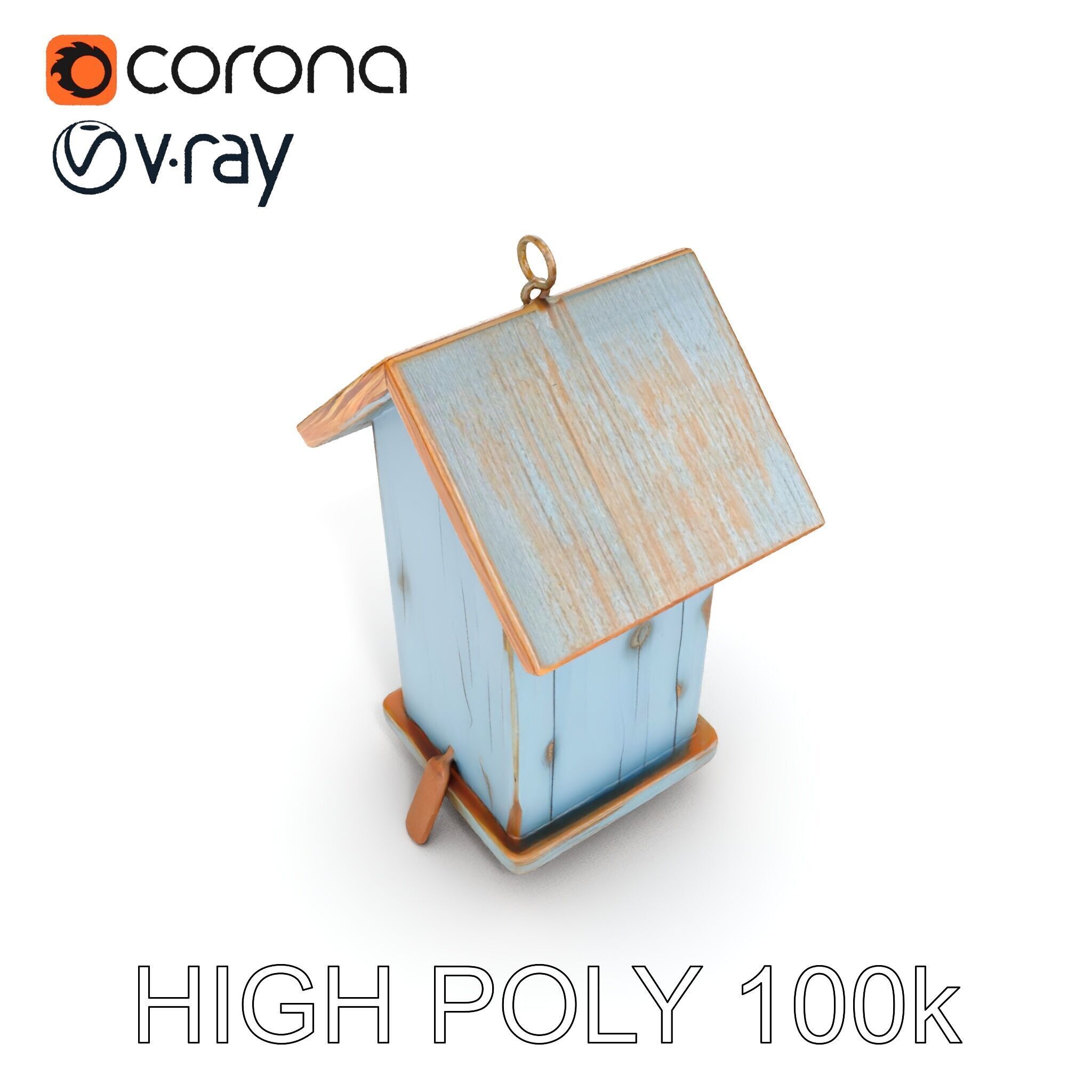 Rustic Wooden Birdhouse Model Pack with PBR Textures Low-poly 3D model_13