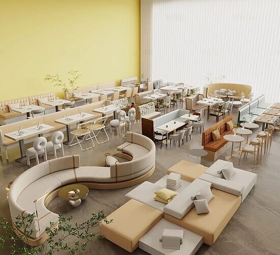 Coffee Table and Armchair Sets Cafe Interior 3D Set 054 VRAY 3D model