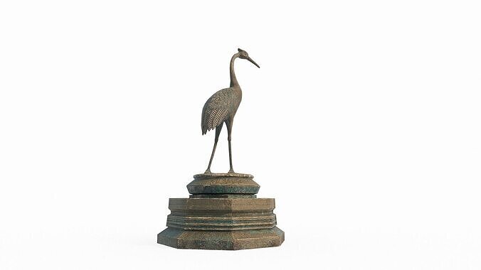 Asian bronze sculpture of crane 3D model
