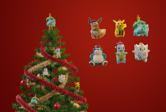 Pokeball Christmas Ornament Set 3D Printable Holiday Figures 3D print model