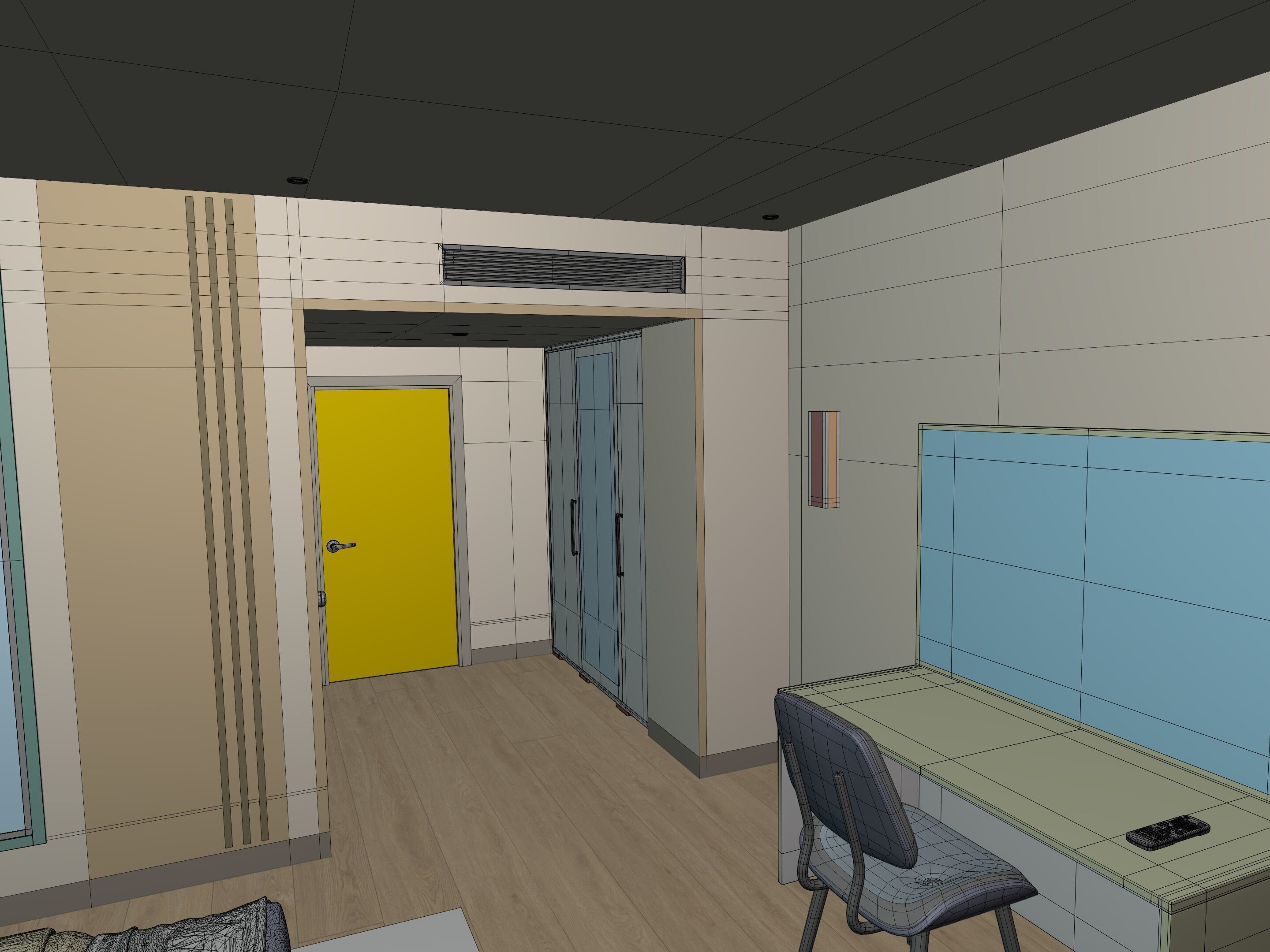 Hotel Room - Bedroom - Bed Room -- Arm Chair - Nightstand - TV 3D model_15