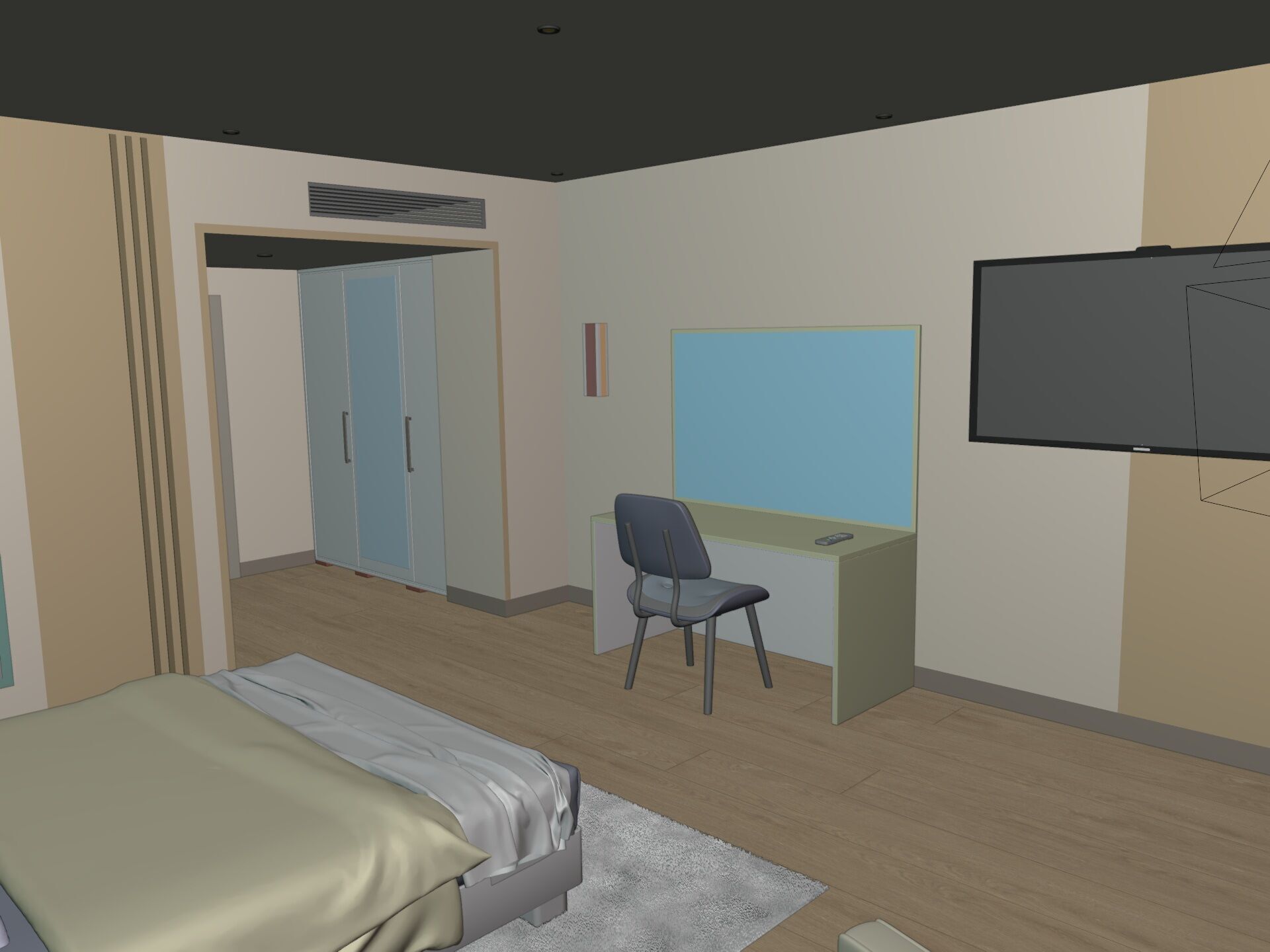 Hotel Room - Bedroom - Bed Room -- Arm Chair - Nightstand - TV 3D model_8