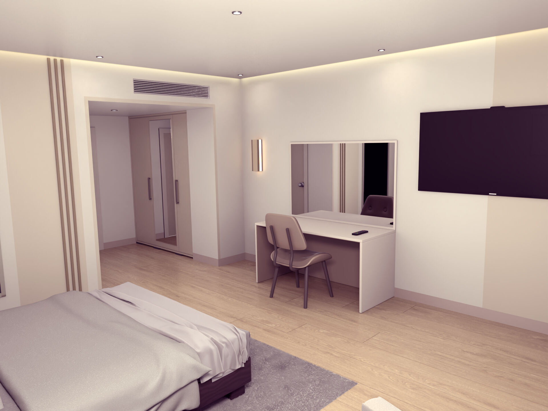 Hotel Room - Bedroom - Bed Room -- Arm Chair - Nightstand - TV 3D model_2