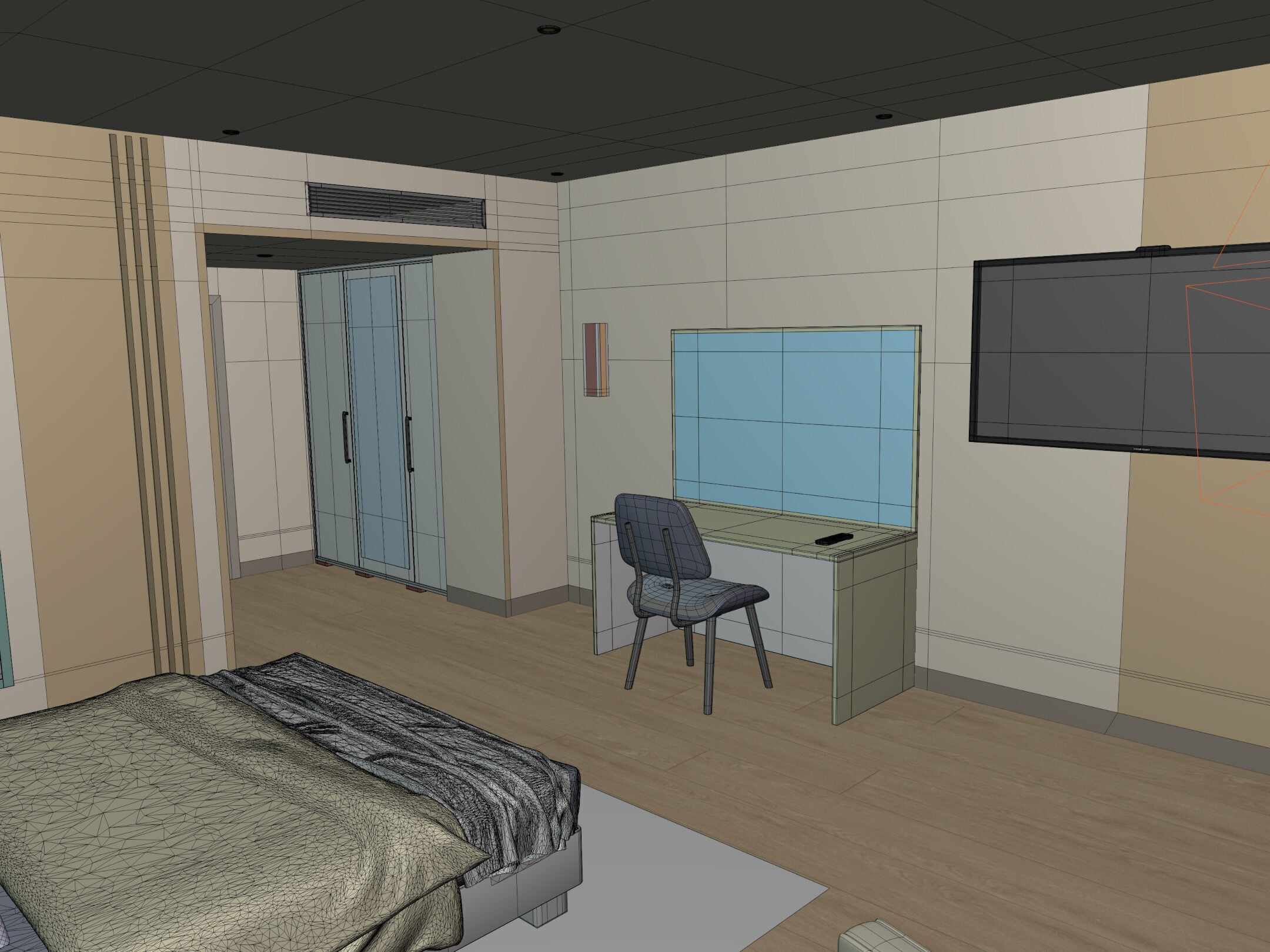 Hotel Room - Bedroom - Bed Room -- Arm Chair - Nightstand - TV 3D model_9