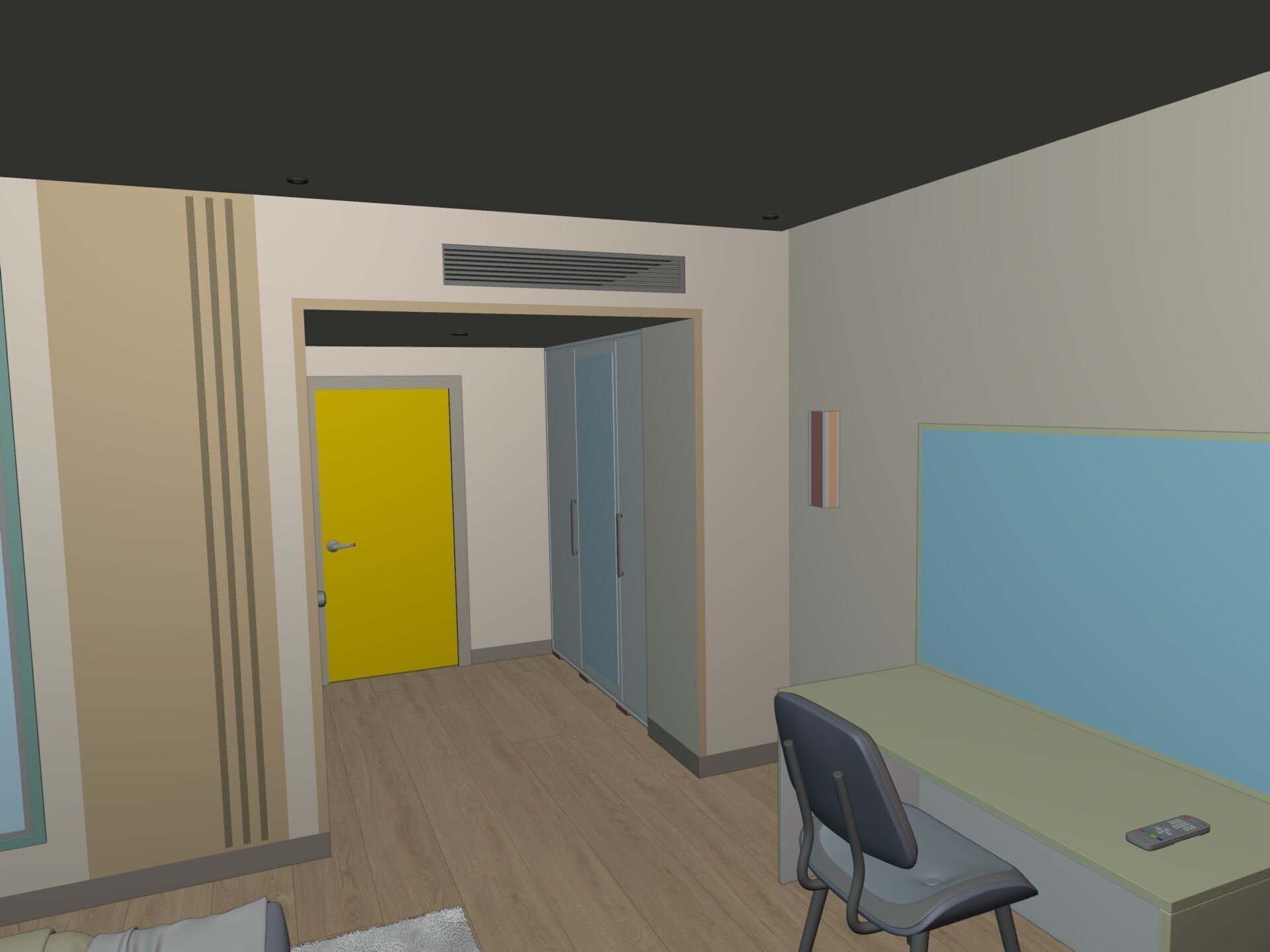 Hotel Room - Bedroom - Bed Room -- Arm Chair - Nightstand - TV 3D model_14