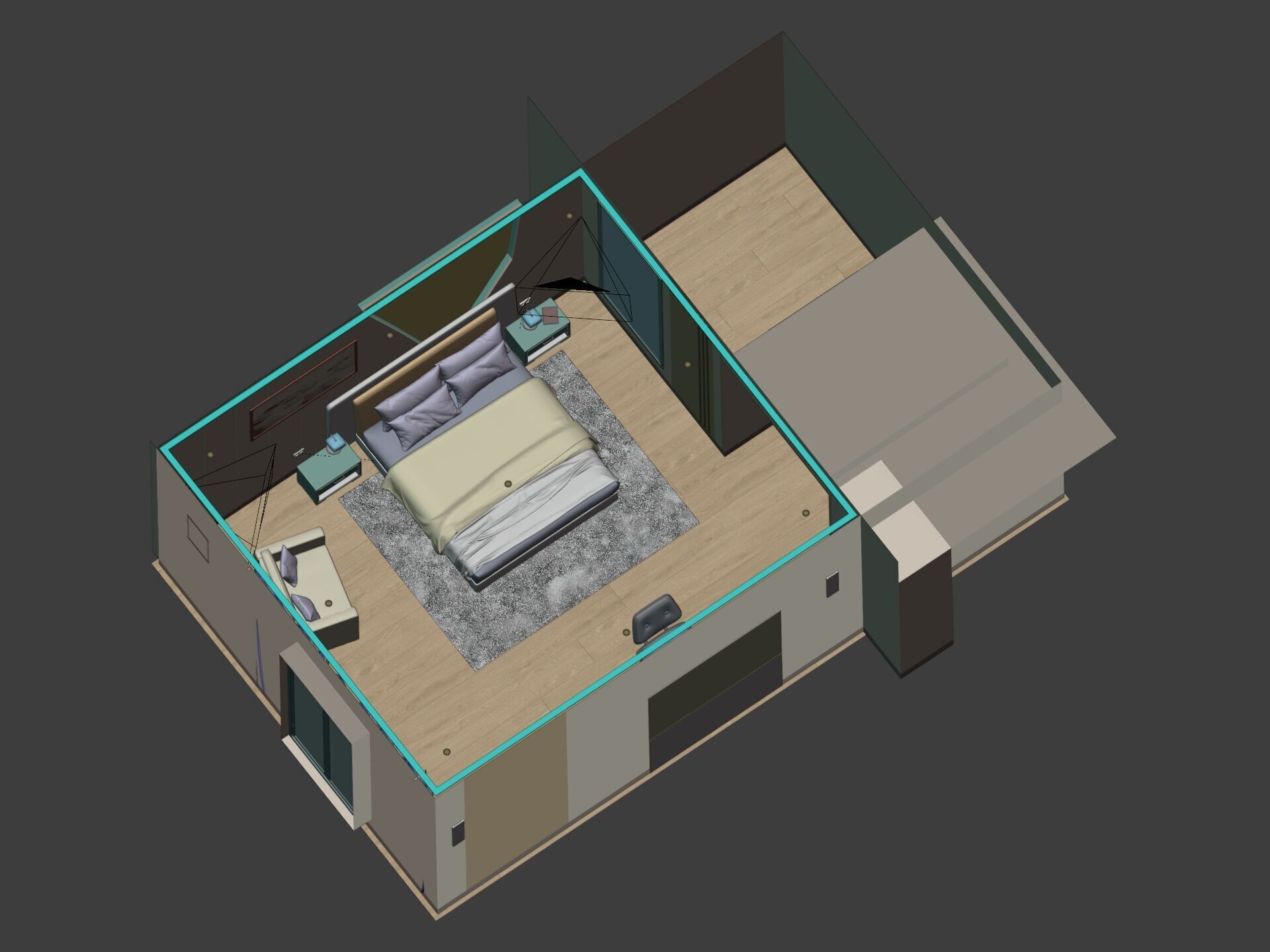 Hotel Room - Bedroom - Bed Room -- Arm Chair - Nightstand - TV 3D model_13