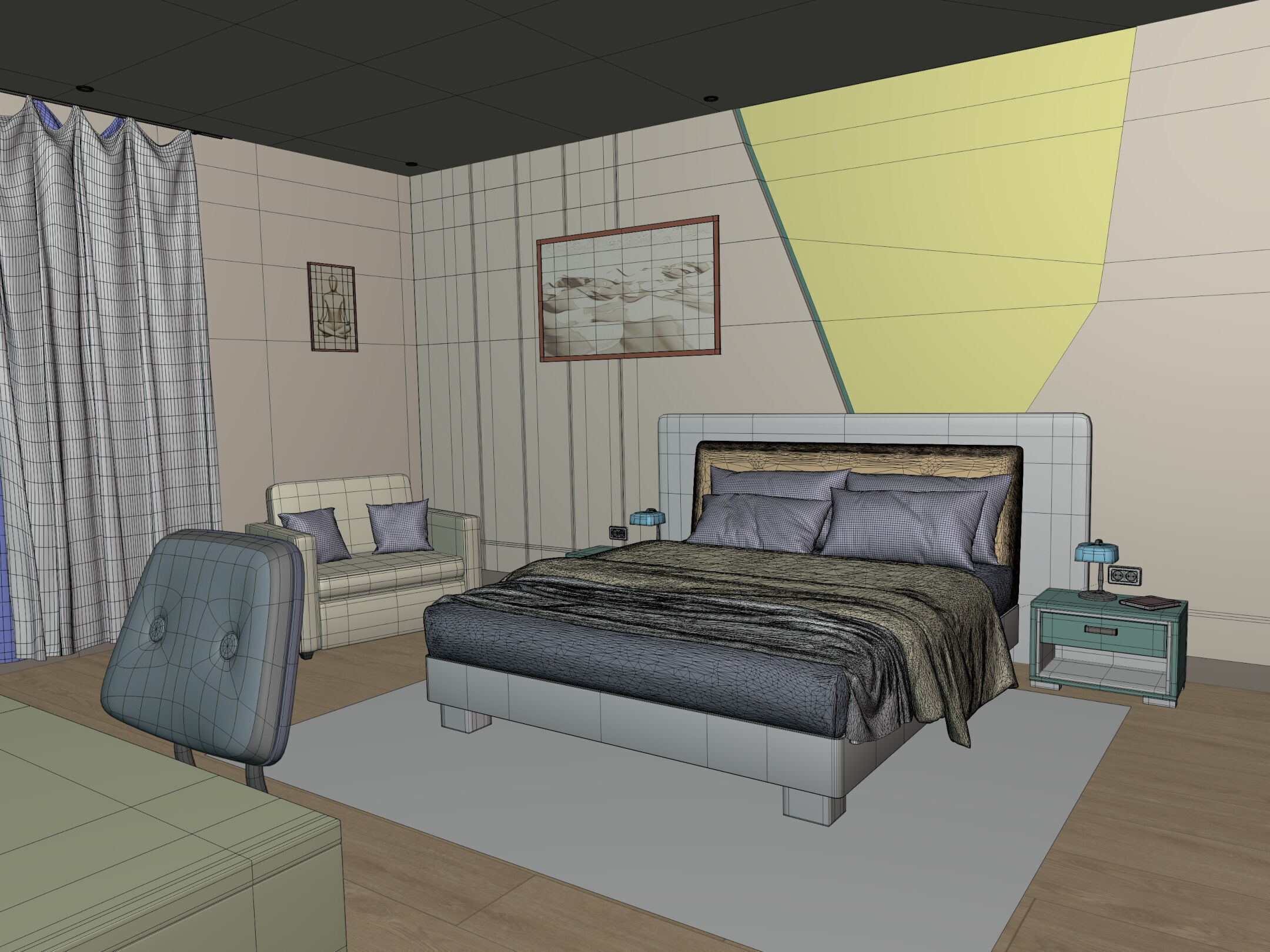 Hotel Room - Bedroom - Bed Room -- Arm Chair - Nightstand - TV 3D model_5