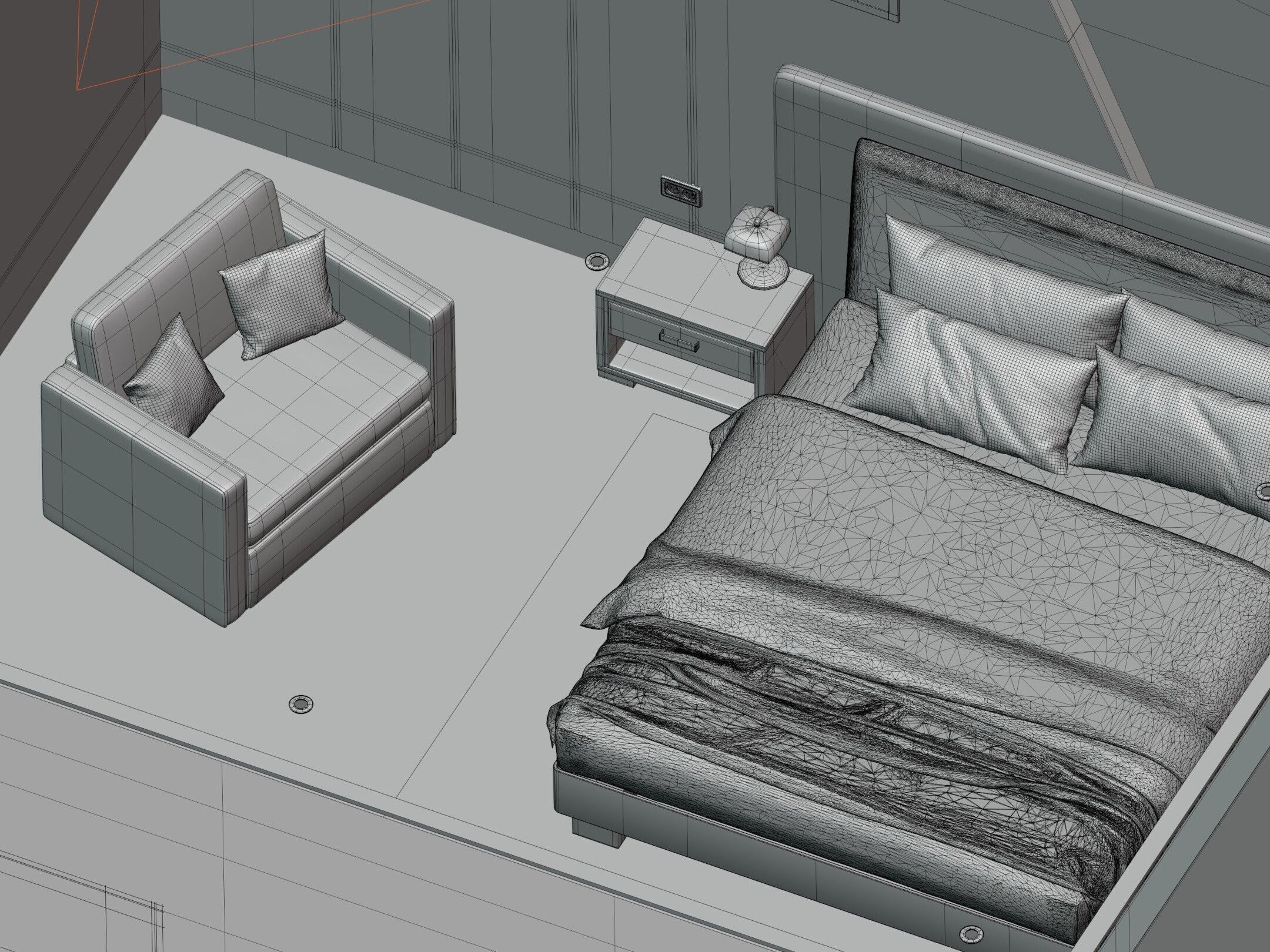 Hotel Room - Bedroom - Bed Room -- Arm Chair - Nightstand - TV 3D model_16