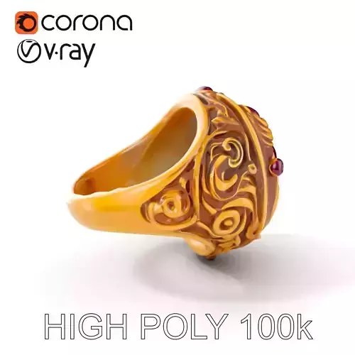 Intricate Gold Ring with Ruby Gemstones Model Pack