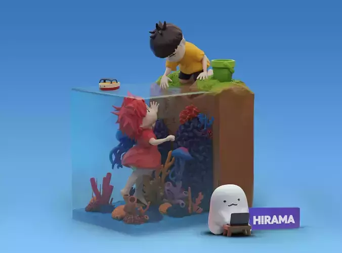 Studio Ghibli Ponyo on the Cliff 3D Printable Diorama