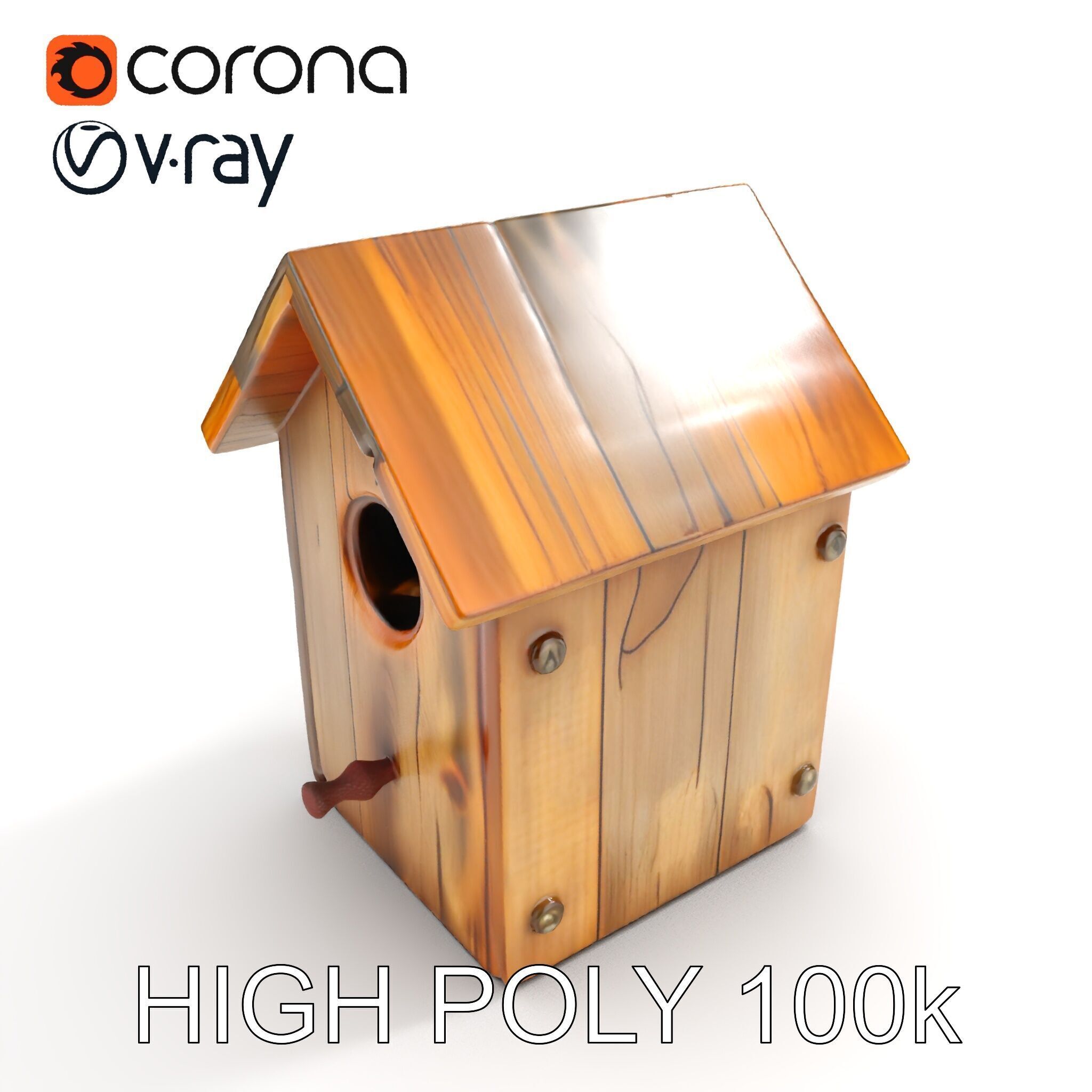 Rustic Wooden Birdhouse Model Pack Low-poly 3D model_11