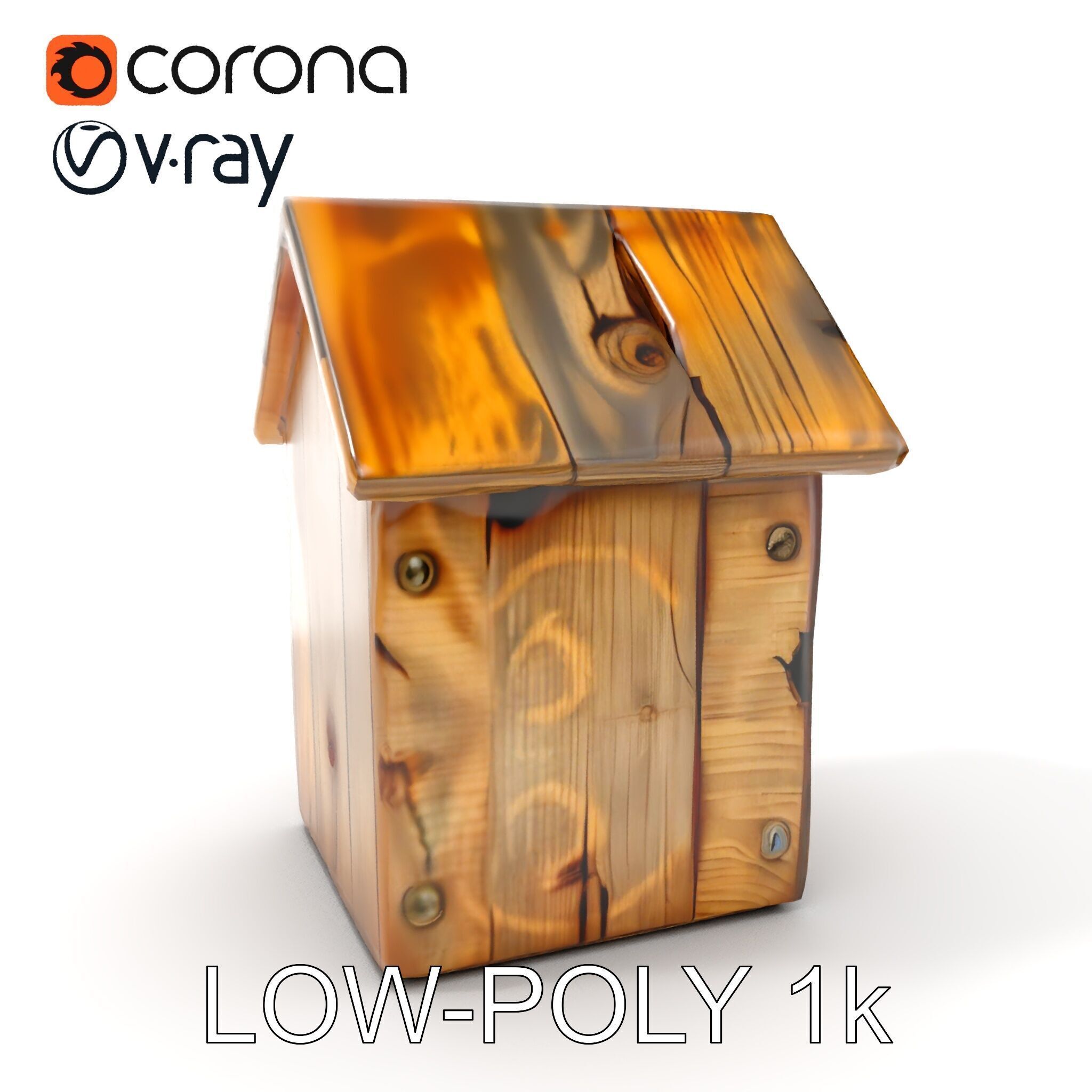 Rustic Wooden Birdhouse Model Pack Low-poly 3D model_8