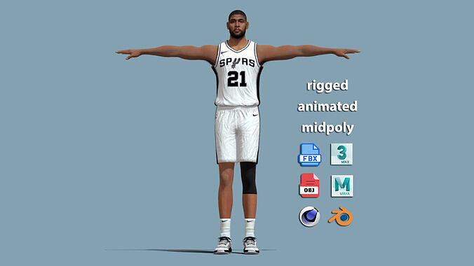 T-Pose Rigged Tim Duncan Antonio Spurs 3D model