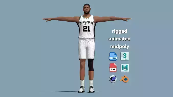 T-Pose Rigged Tim Duncan Antonio Spurs 3D model