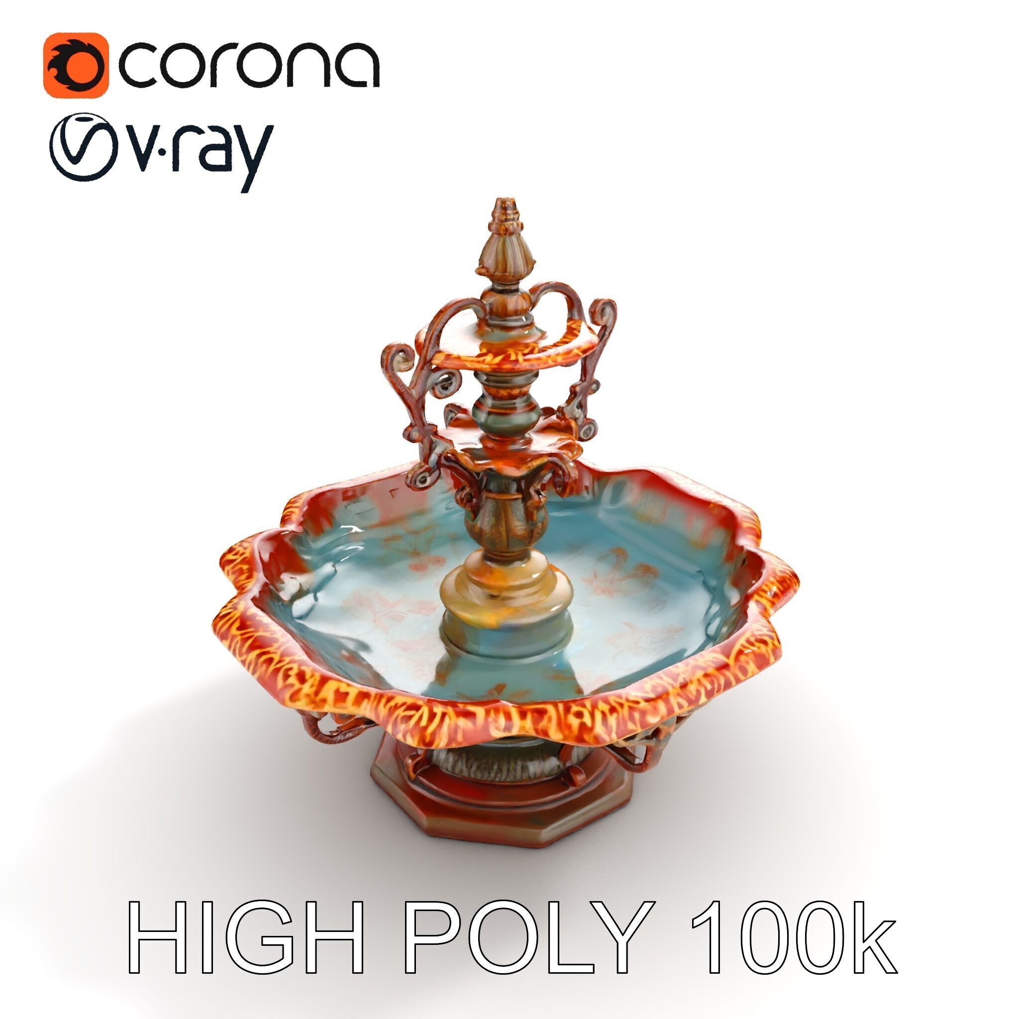Ornate Decorative Fountain Model Pack Low-poly 3D model_9