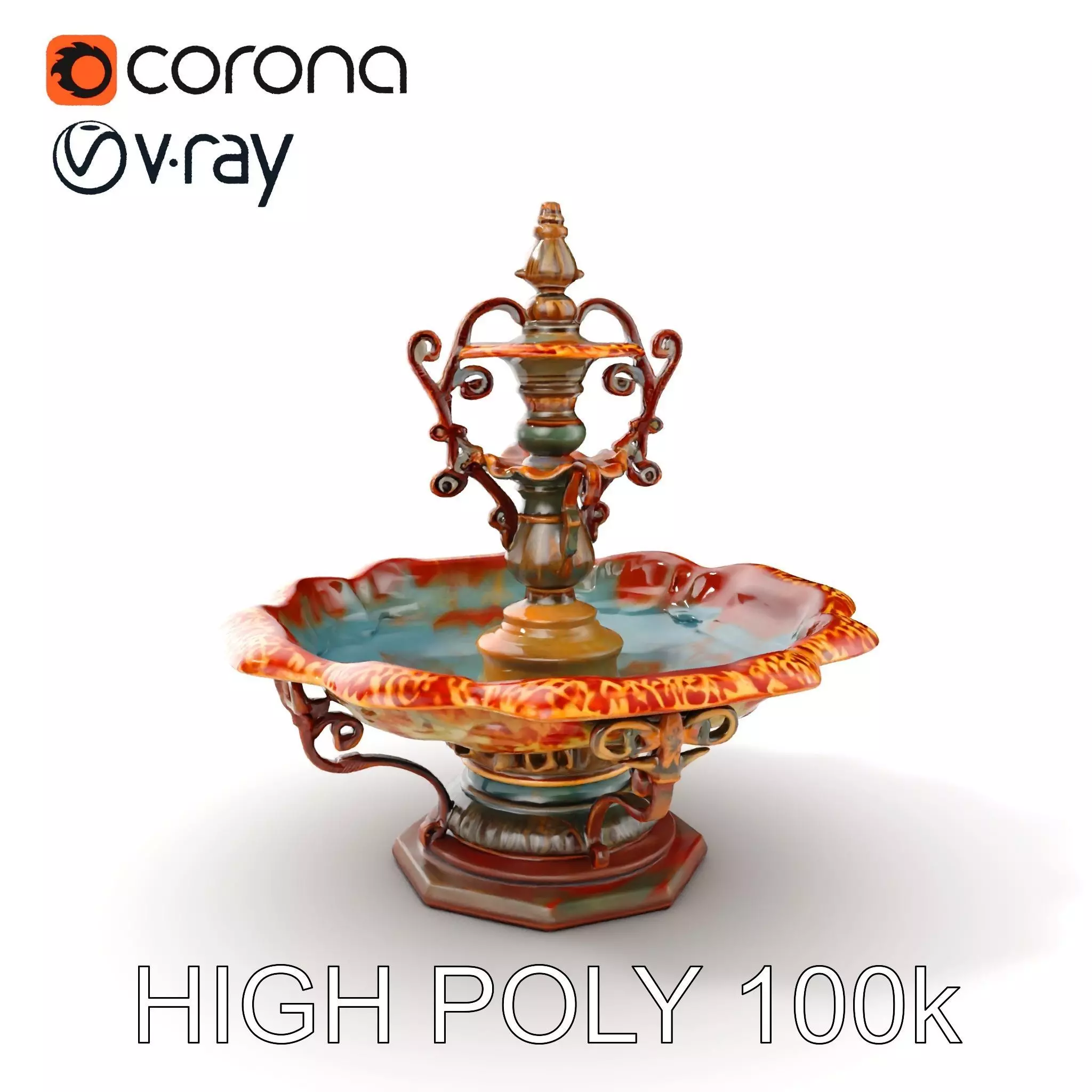 Ornate Decorative Fountain Model Pack Low-poly 3D model_0