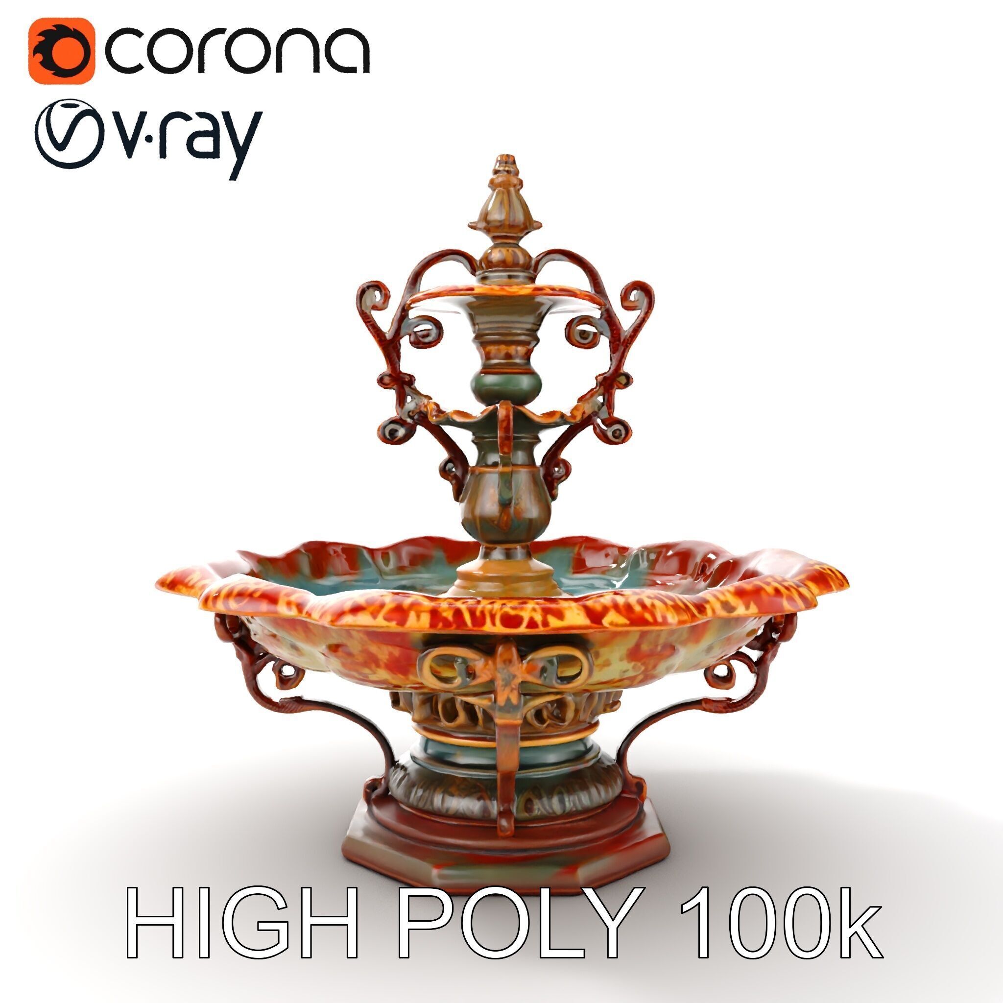 Ornate Decorative Fountain Model Pack Low-poly 3D model_17