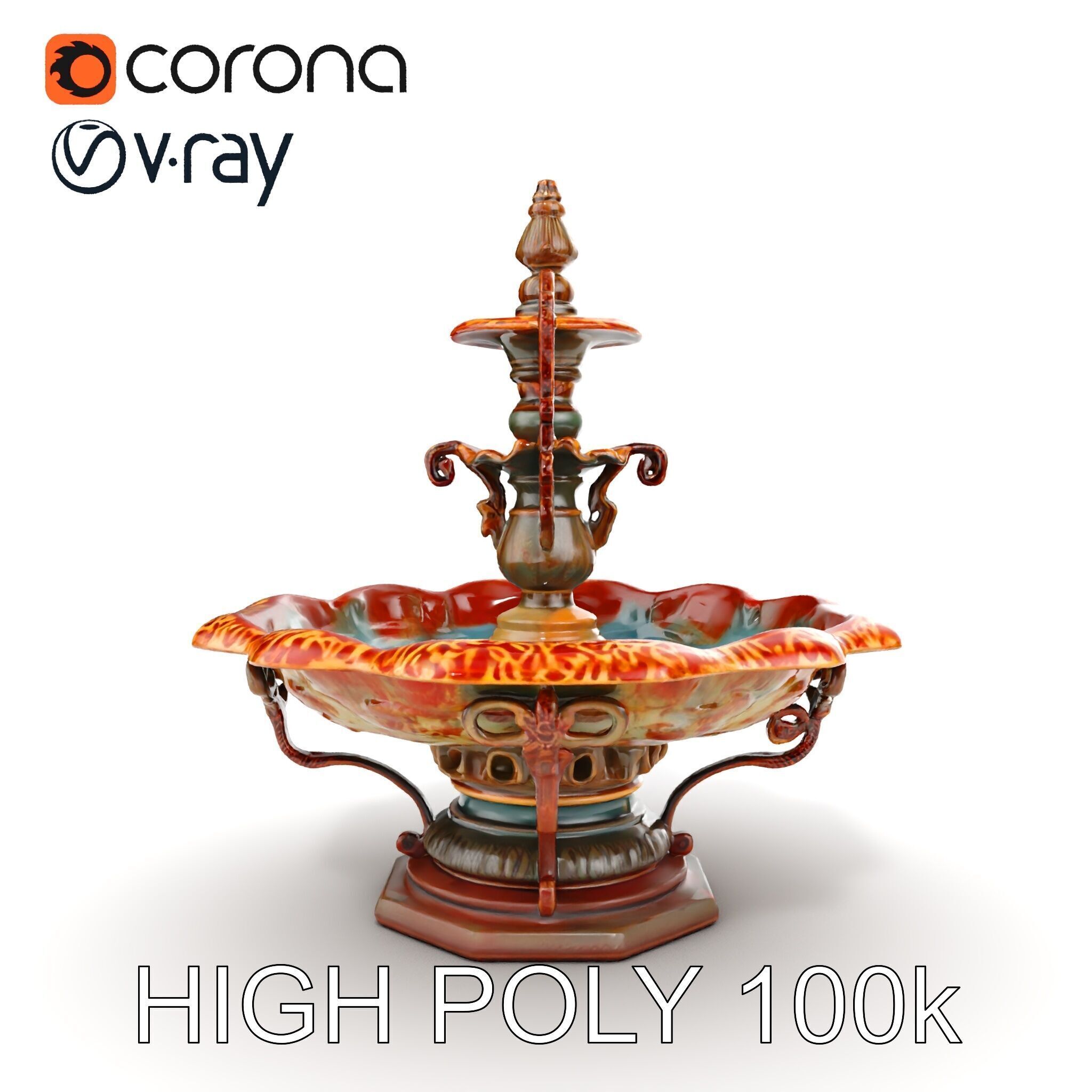Ornate Decorative Fountain Model Pack Low-poly 3D model_13