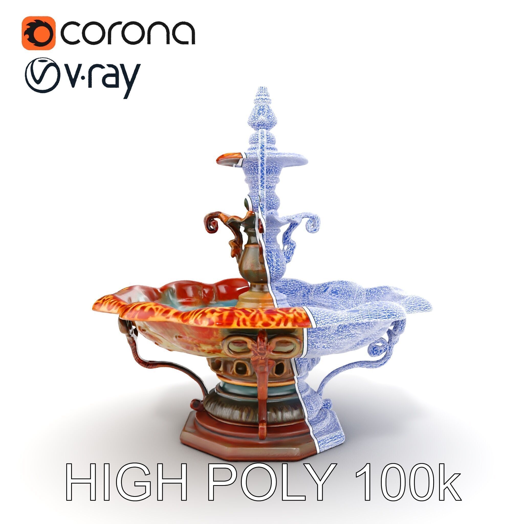 Ornate Decorative Fountain Model Pack Low-poly 3D model_30