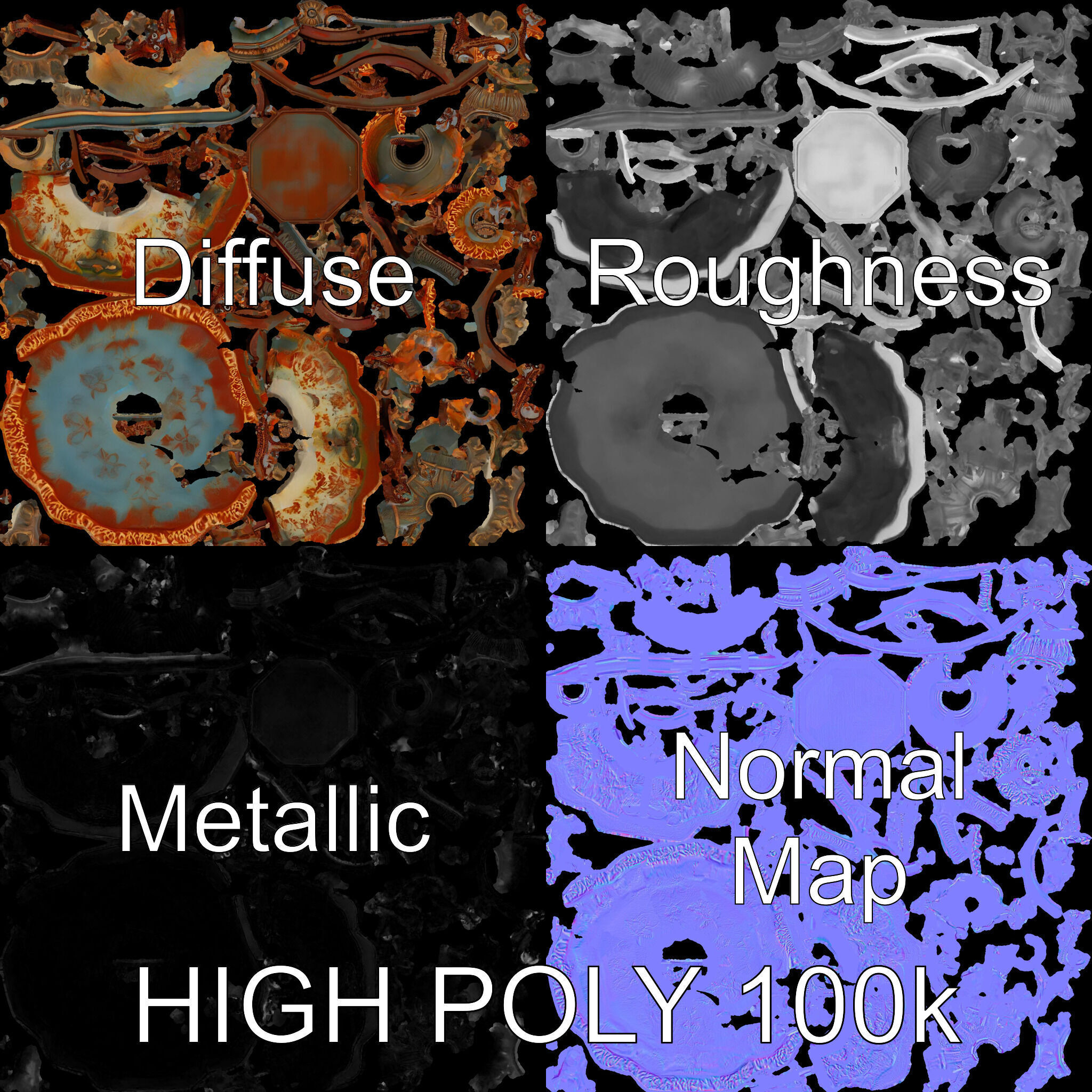 Ornate Decorative Fountain Model Pack Low-poly 3D model_3