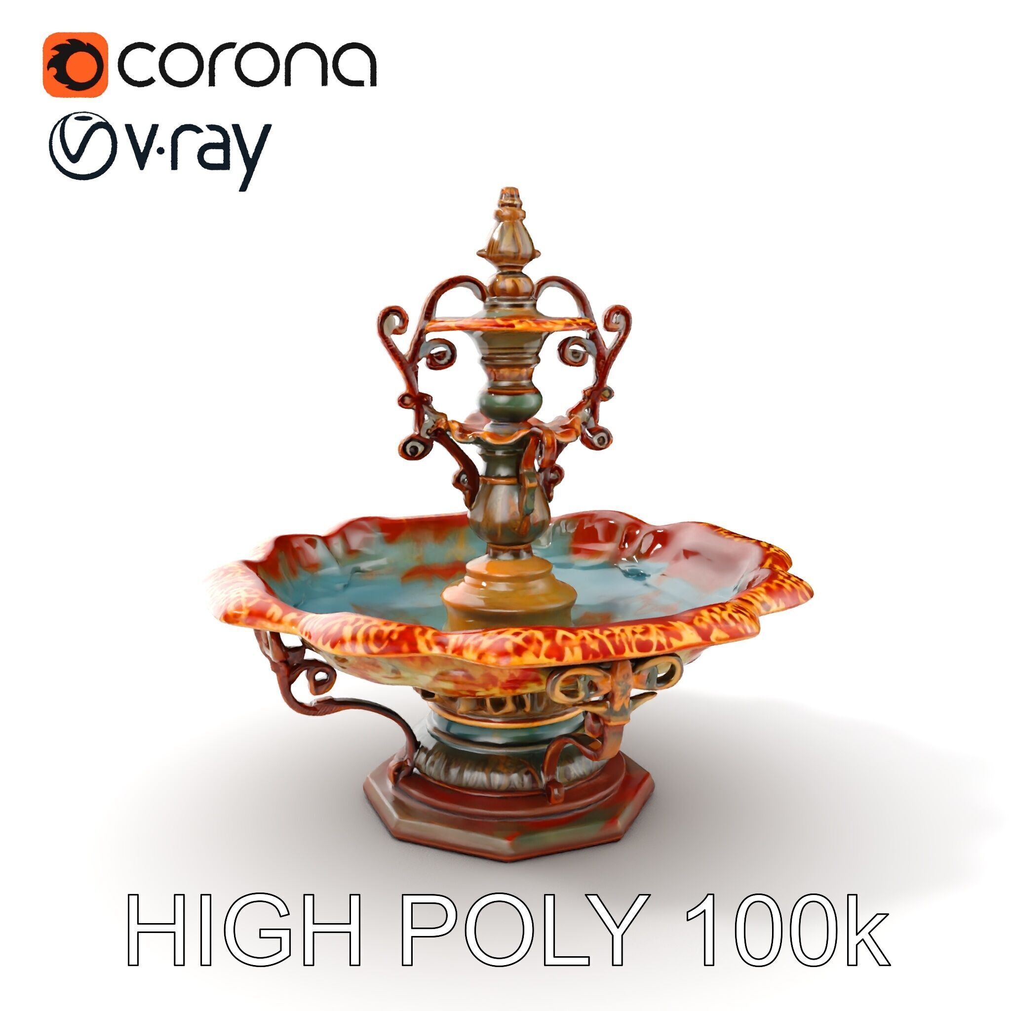 Ornate Decorative Fountain Model Pack Low-poly 3D model_7