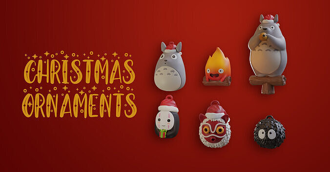 Studio Ghibli Christmas Ornament Set 3D Printable Holiday Decor 3D print model