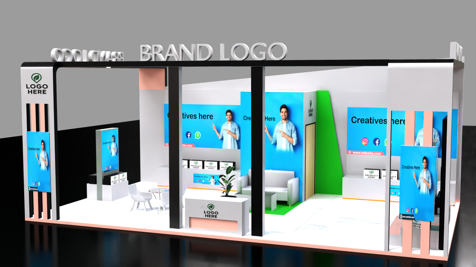 Interactive double-sided trade show booth with display walls 3D model_5