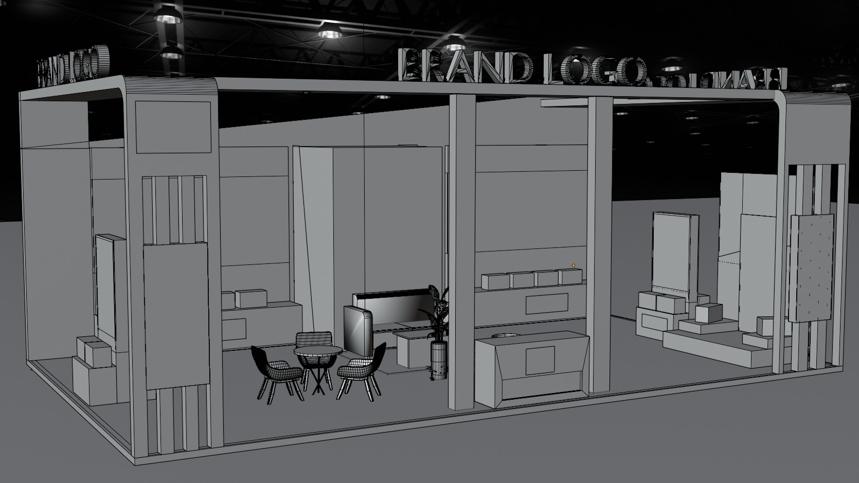 Interactive double-sided trade show booth with display walls 3D model_7