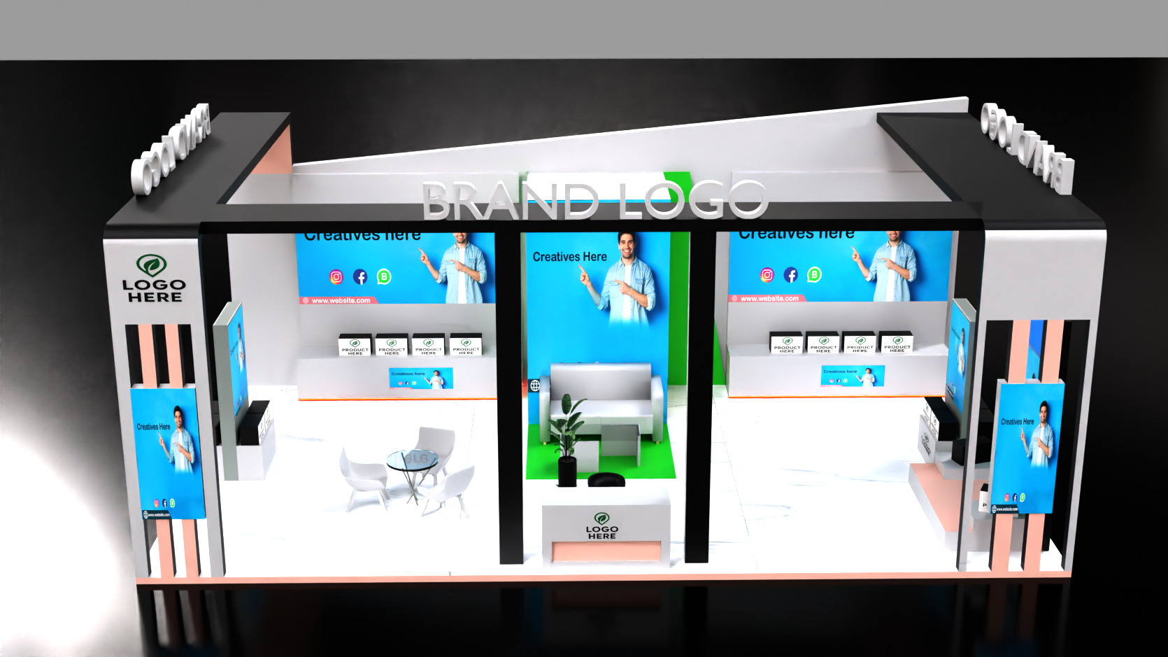 Interactive double-sided trade show booth with display walls 3D model_8