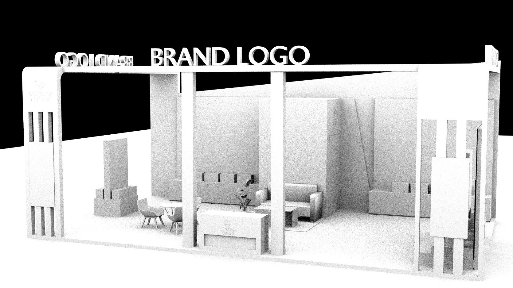 Interactive double-sided trade show booth with display walls 3D model_4