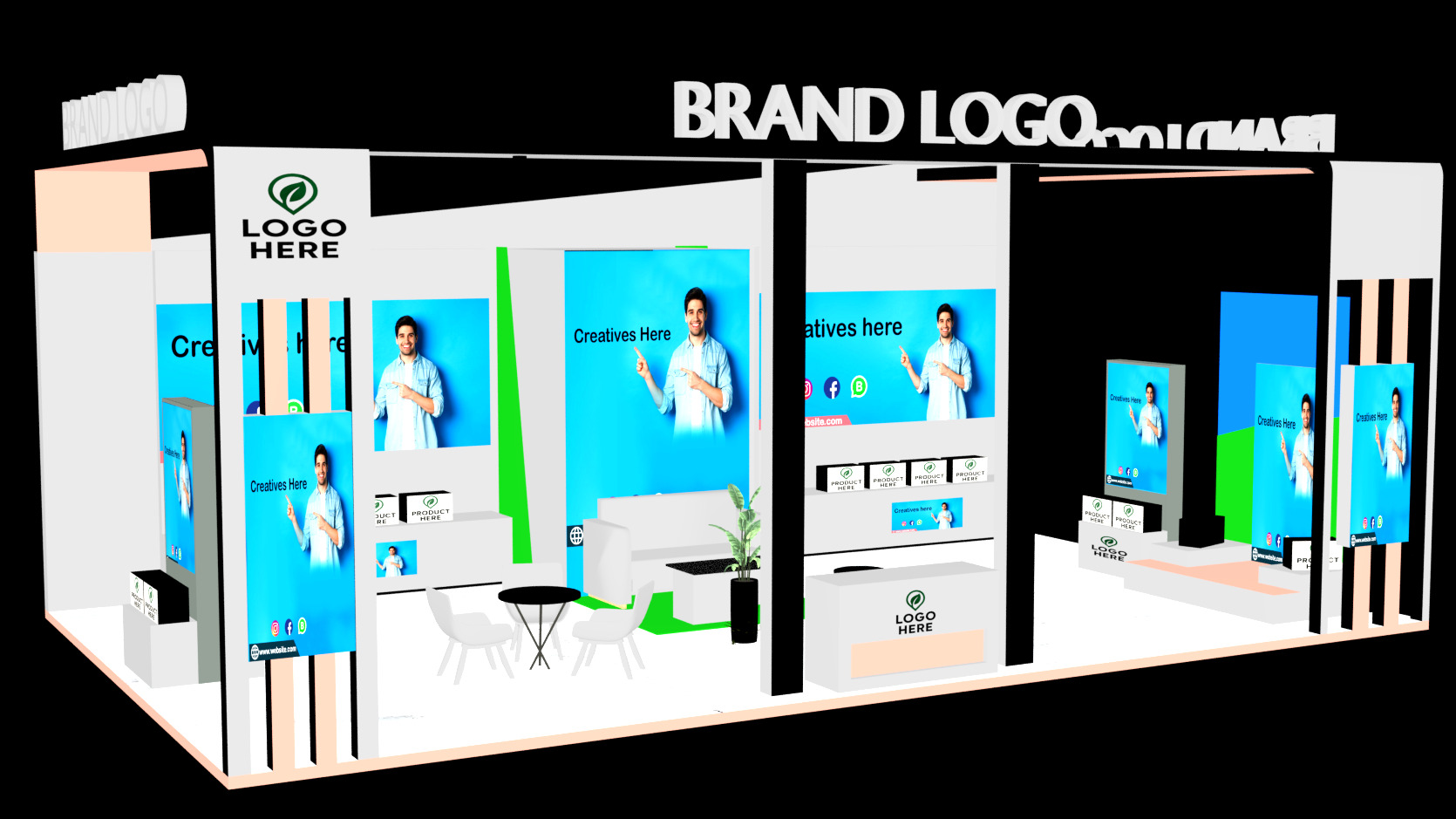 Interactive double-sided trade show booth with display walls 3D model_6