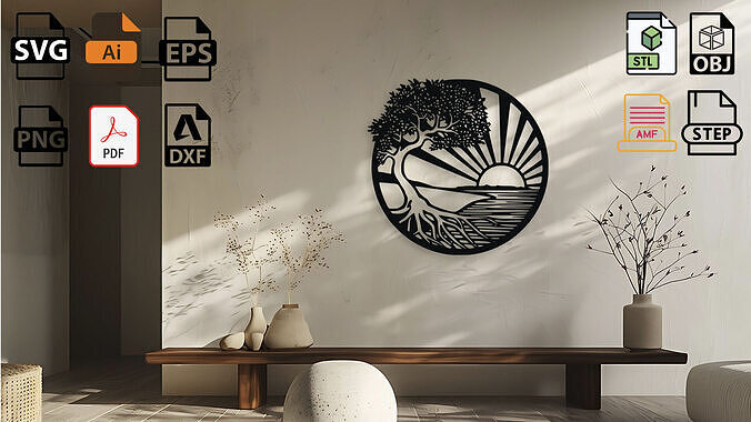 Tree of Life Sunset Wall Art 3D print model