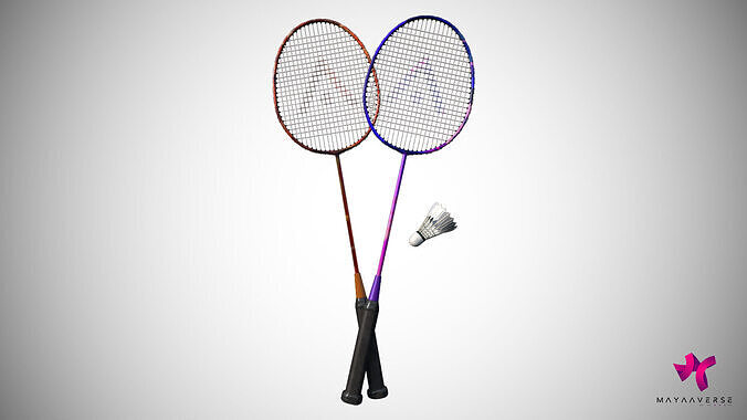 Two Badminton Racket and Shuttle Set Low-poly 3D model